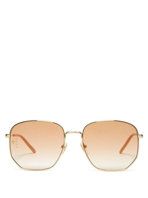 Matchesfashion.com Gucci - Oversized Bee Engraved Metal Sunglasses - Womens - Orange