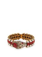Matchesfashion.com Gucci - Crystal Embellished Snake Cuff - Womens - Red