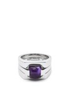 Matchesfashion.com Alan Crocetti - Puzzle Amethyst Studded Sterling Silver Ring - Mens - Silver