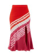 Matchesfashion.com Altuzarra - Sachiko Front-slit Shibori-dyed Silk Midi Skirt - Womens - Burgundy Print