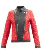 Mm6 Maison Margiela - Quilted Satin And Leather Biker Jacket - Womens - Black Red