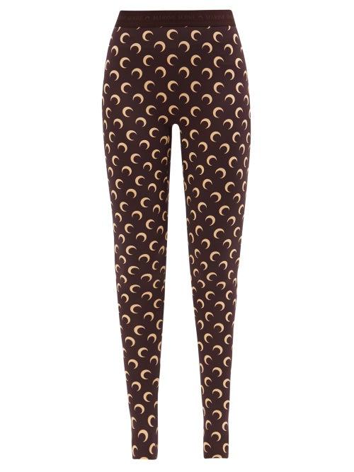 Marine Serre - High-rise Moon-print Recycled-jersey Leggings - Womens - Brown Multi