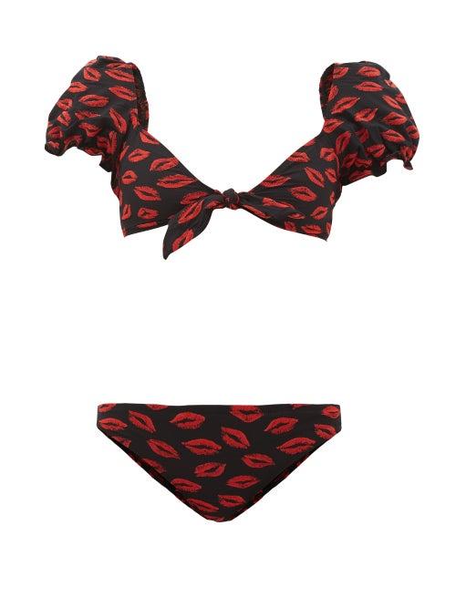 Matchesfashion.com Leslie Amon - Maryline Lip-intarsia Bikini - Womens - Red Print