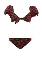 Matchesfashion.com Leslie Amon - Maryline Lip-intarsia Bikini - Womens - Red Print