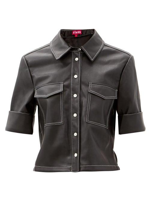 Matchesfashion.com Staud - Rue Patch-pocket Faux-leather Shirt - Womens - Black