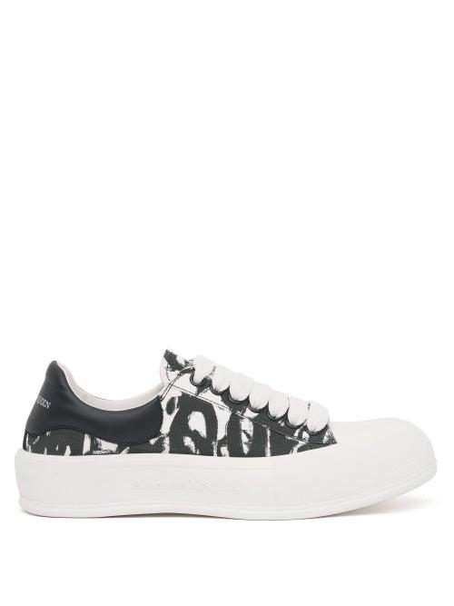 Alexander Mcqueen - Deck Logo-print Leather-trim Trainers - Mens - Black White