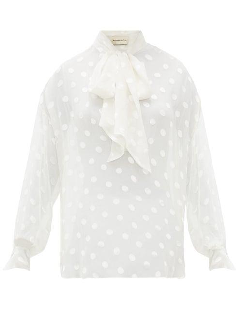 Matchesfashion.com Alexandre Vauthier - Polka Dot Pussybow Silk Blend Blouse - Womens - Ivory