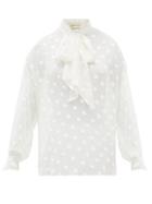 Matchesfashion.com Alexandre Vauthier - Polka Dot Pussybow Silk Blend Blouse - Womens - Ivory