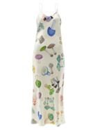 Rodarte - Mushroom-print Silk Slip Dress - Womens - White Multi