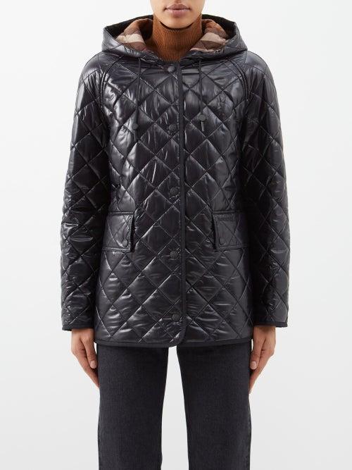 Burberry - Diamond-quilted Lacquered Hooded Jacket - Womens - Black