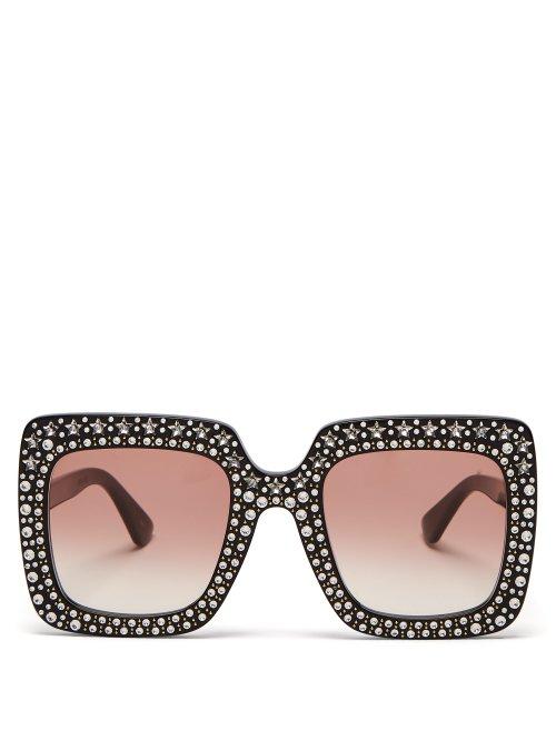 Matchesfashion.com Gucci - Crystal Oversized Acetate Sunglasses - Womens - Black Red