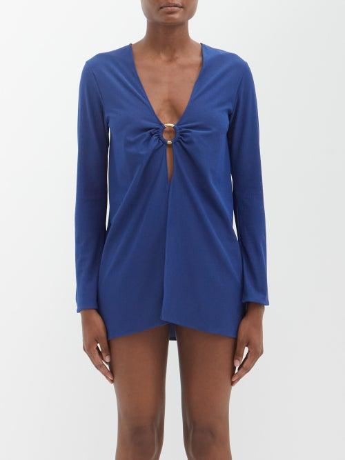 Sara Cristina - Nerea Slit-front Crepe Kaftan - Womens - Navy