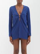 Sara Cristina - Nerea Slit-front Crepe Kaftan - Womens - Navy