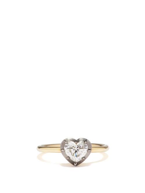 Jessica Mccormack - Heart Button Back Diamond & 18kt Black-gold Ring - Womens - Gold Multi