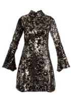 Matchesfashion.com Halpern - Sequin Embellished High Neck Flared Sleeve Dress - Womens - Black Silver