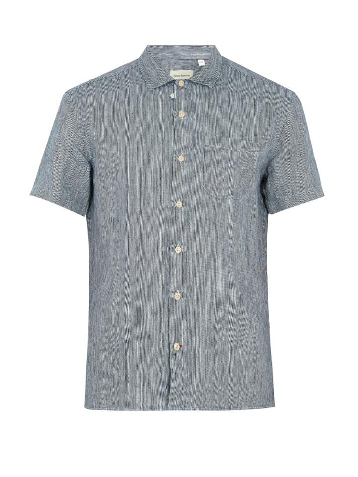 Oliver Spencer Patch-pocket Pinstriped Linen Shirt
