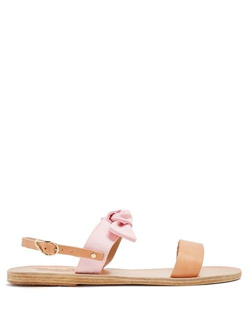 Matchesfashion.com Ancient Greek Sandals - Clio Bow Embellished Leather And Denim Sandals - Womens - Light Pink