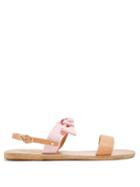 Matchesfashion.com Ancient Greek Sandals - Clio Bow Embellished Leather And Denim Sandals - Womens - Light Pink