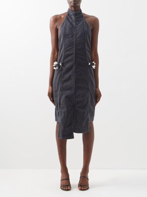 Jw Anderson - Chain-link Halterneck Denim Dress - Womens - Black