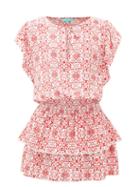 Matchesfashion.com Melissa Odabash - Keri Tiered Tile-print Crepe Mini Dress - Womens - Red Print