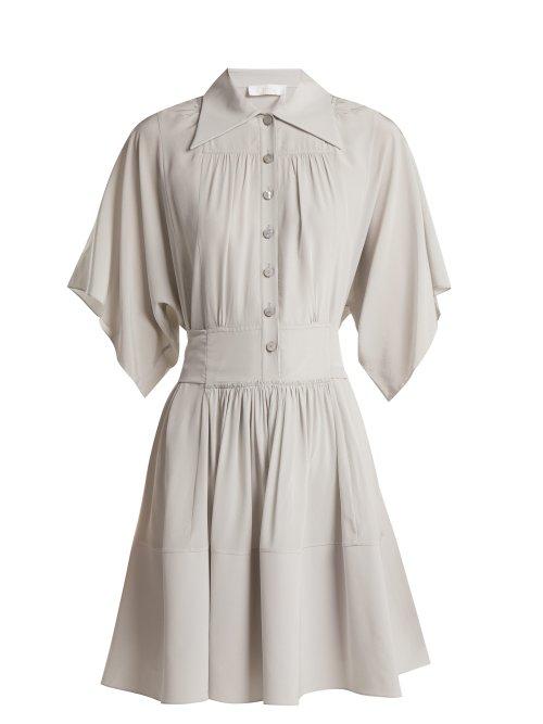 Matchesfashion.com Chlo - Point Collar Silk Shirtdress - Womens - Light Grey