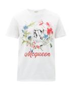 Matchesfashion.com Alexander Mcqueen - Logo, Skull And Floral-print Cotton-jersey T-shirt - Mens - White Multi