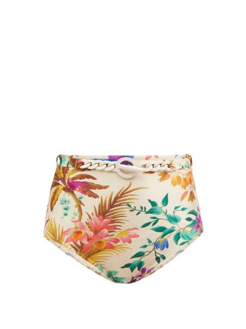 Zimmermann - Tropicana Printed High-rise Bikini Briefs - Womens - Cream Print