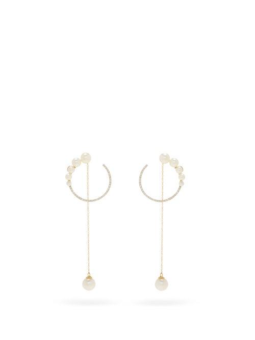 Matchesfashion.com Mateo - Graduated Pearl & Diamond 14kt Gold Drop Earrings - Womens - Pearl