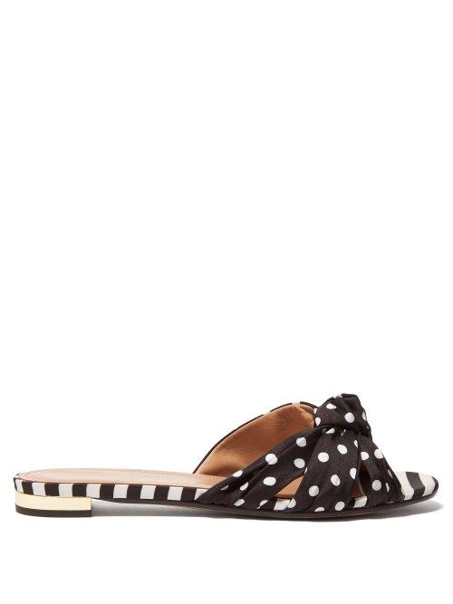 Matchesfashion.com Aquazzura - X Racil Menorca Print Twill Slides - Womens - Black White