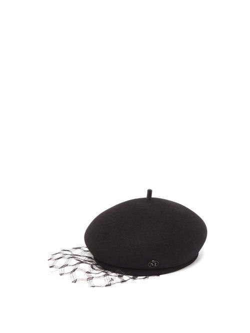 Matchesfashion.com Maison Michel - New Bonnie Lace Veil Felt Beret - Womens - Black