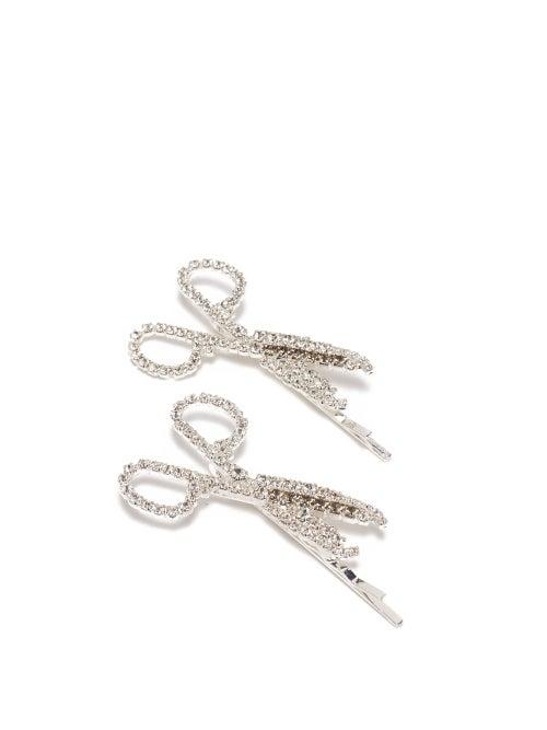 Matchesfashion.com Art School - Set Of Two Scissor Crystal Hair Clips - Womens - Crystal