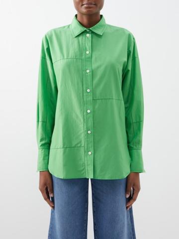 Frame - Oversized Lace-trim Cotton-blend Shirt - Womens - Green
