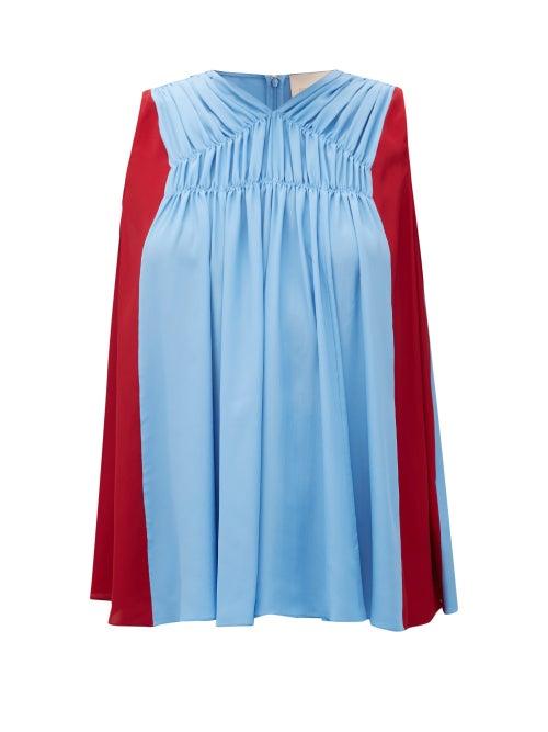 Matchesfashion.com Roksanda - Bi-colour Crepe De Chine Top - Womens - Blue