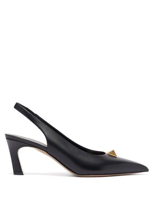 Matchesfashion.com Valentino Garavani - Roman Stud Slingback Leather Pumps - Womens - Black