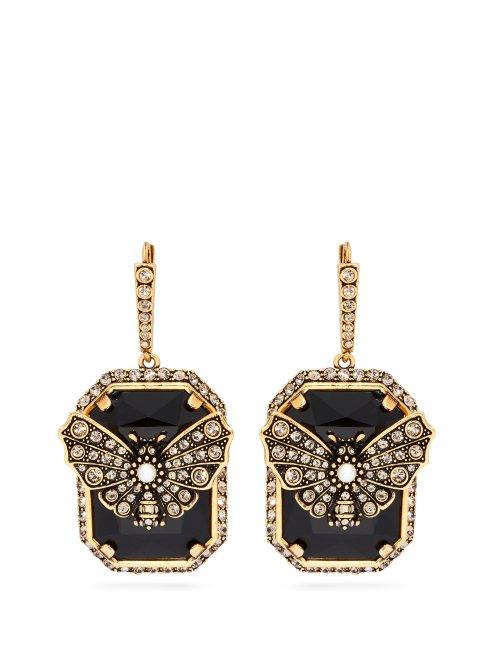 Matchesfashion.com Alexander Mcqueen - Butterfly Pav Crystal Drop Earrings - Womens - Black