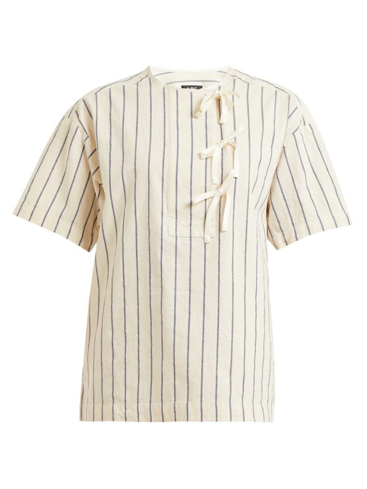 A.p.c. Putzie Striped Tie-placket Cotton Top