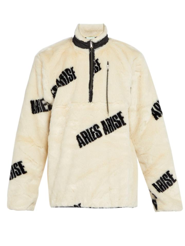Aries Faux-fur Half-zip Logo-print Jacket