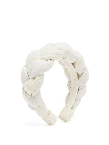 Matchesfashion.com Marta Ferri - Braided Floral-embroidered Canvas Headband - Womens - Grey