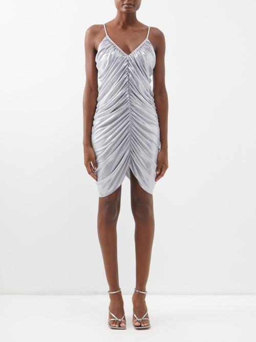 Norma Kamali - Diana Ruched Lam Mini Dress - Womens - Silver