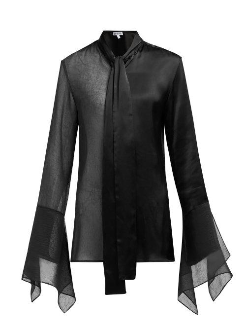 Matchesfashion.com Loewe - Asymmetric Satin Pussy Bow Blouse - Womens - Black Brown
