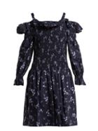 Matchesfashion.com Rebecca Taylor - Francine Off The Shoulder Cotton Dress - Womens - Navy Print