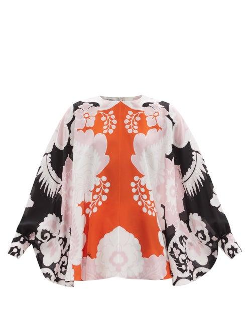 Matchesfashion.com Valentino - Arazzo-print Silk Crepe De Chine Trapeze Blouse - Womens - Orange Multi