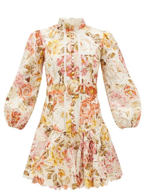 Matchesfashion.com Zimmermann - Bonita Floral-print Linen Mini Dress - Womens - Cream Multi