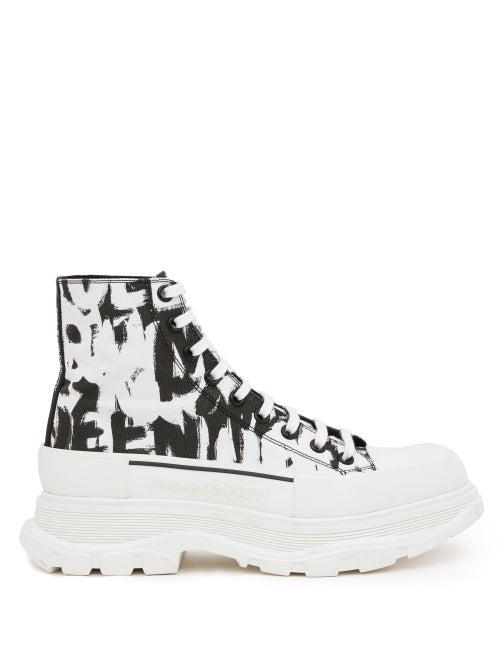Alexander Mcqueen - Tread Slick Graffiti-print Canvas Trainers - Mens - Black White
