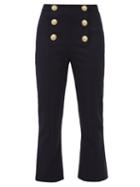 Matchesfashion.com Balmain - Buttoned Kick Flare Wool Twill Trousers - Womens - Navy