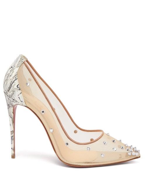 Matchesfashion.com Christian Louboutin - Degra 100 Crystal-embellished Mesh Pumps - Womens - Nude