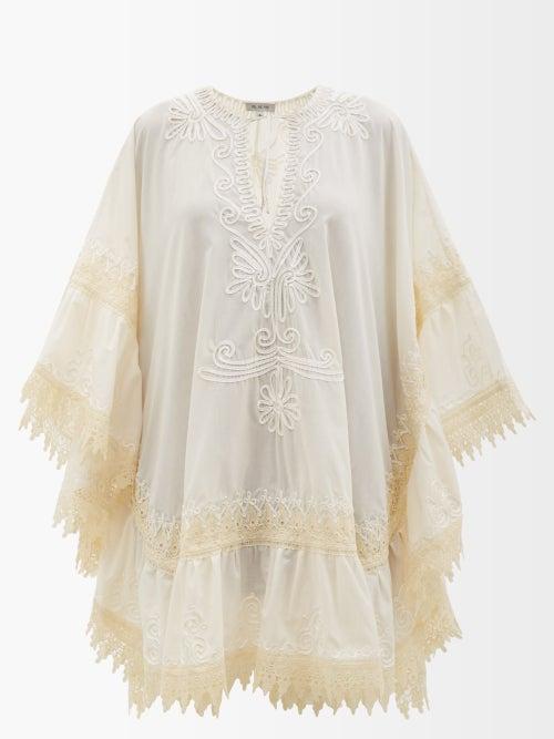 Fil De Vie - Emily Embroidered Cotton-voile Kaftan - Womens - Cream Multi