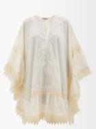 Fil De Vie - Emily Embroidered Cotton-voile Kaftan - Womens - Cream Multi