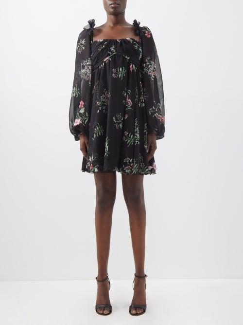 Giambattista Valli - Floral-print Silk-georgette Mini Dress - Womens - Black Multi