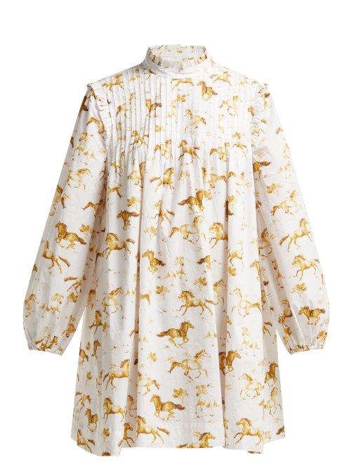 Matchesfashion.com Ganni - Weston Horse Print Cotton Dress - Womens - White Multi